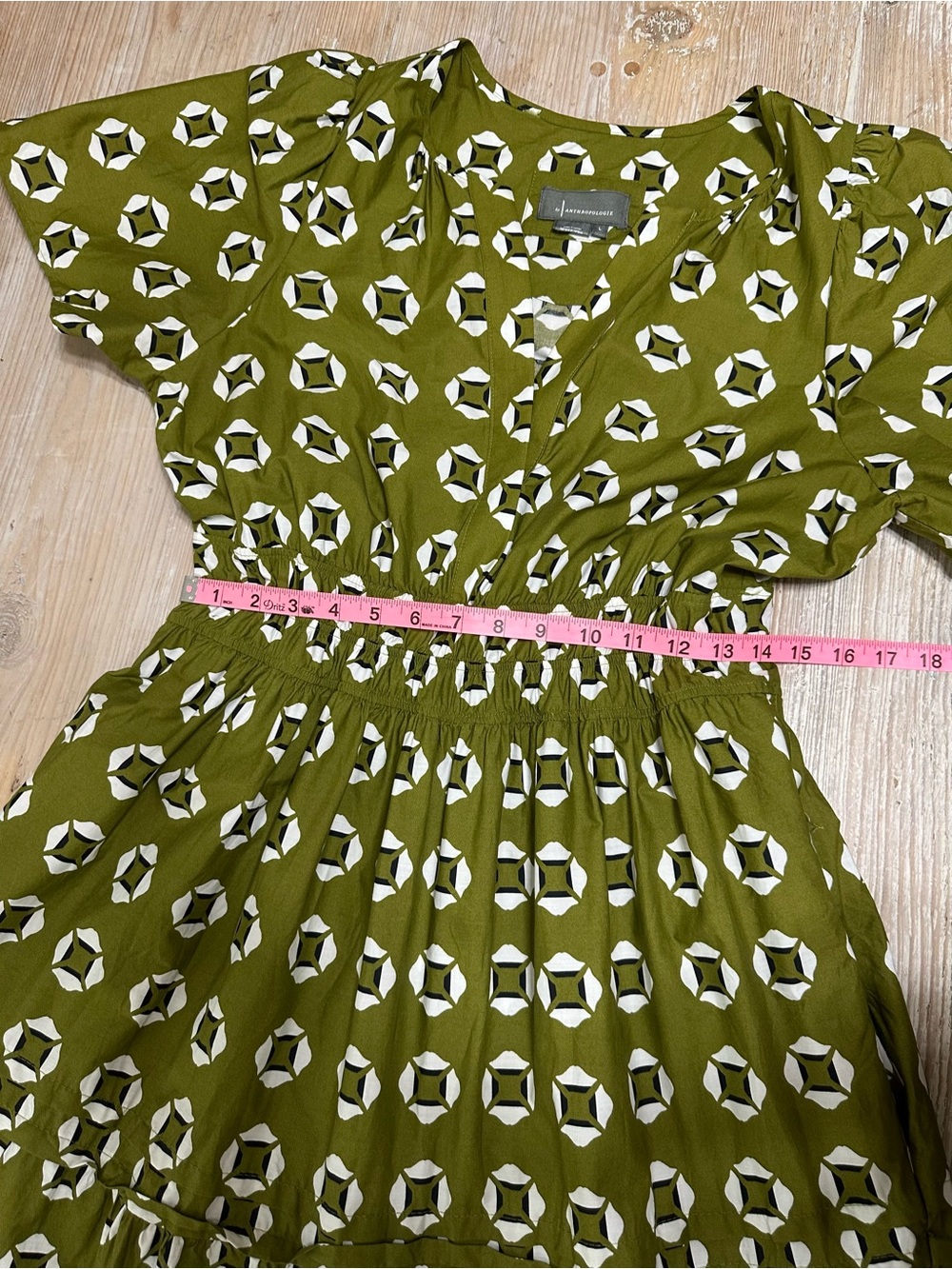 Anthropologie Somerset Olive Green Geometric Tiered Maxi Dress Sz L Cotton - Picture 15 of 15